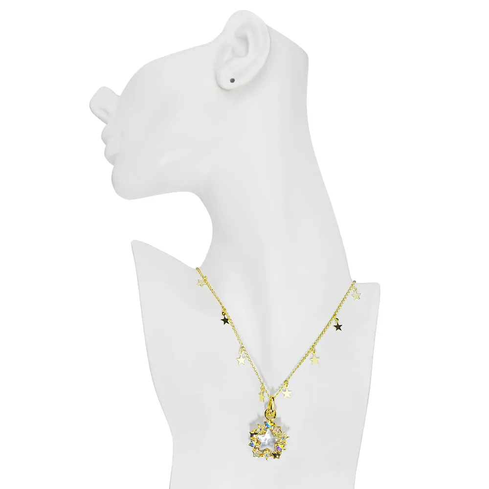 Goddess Seaview Star Rider Open Ring Charm Necklace (Goldtone)