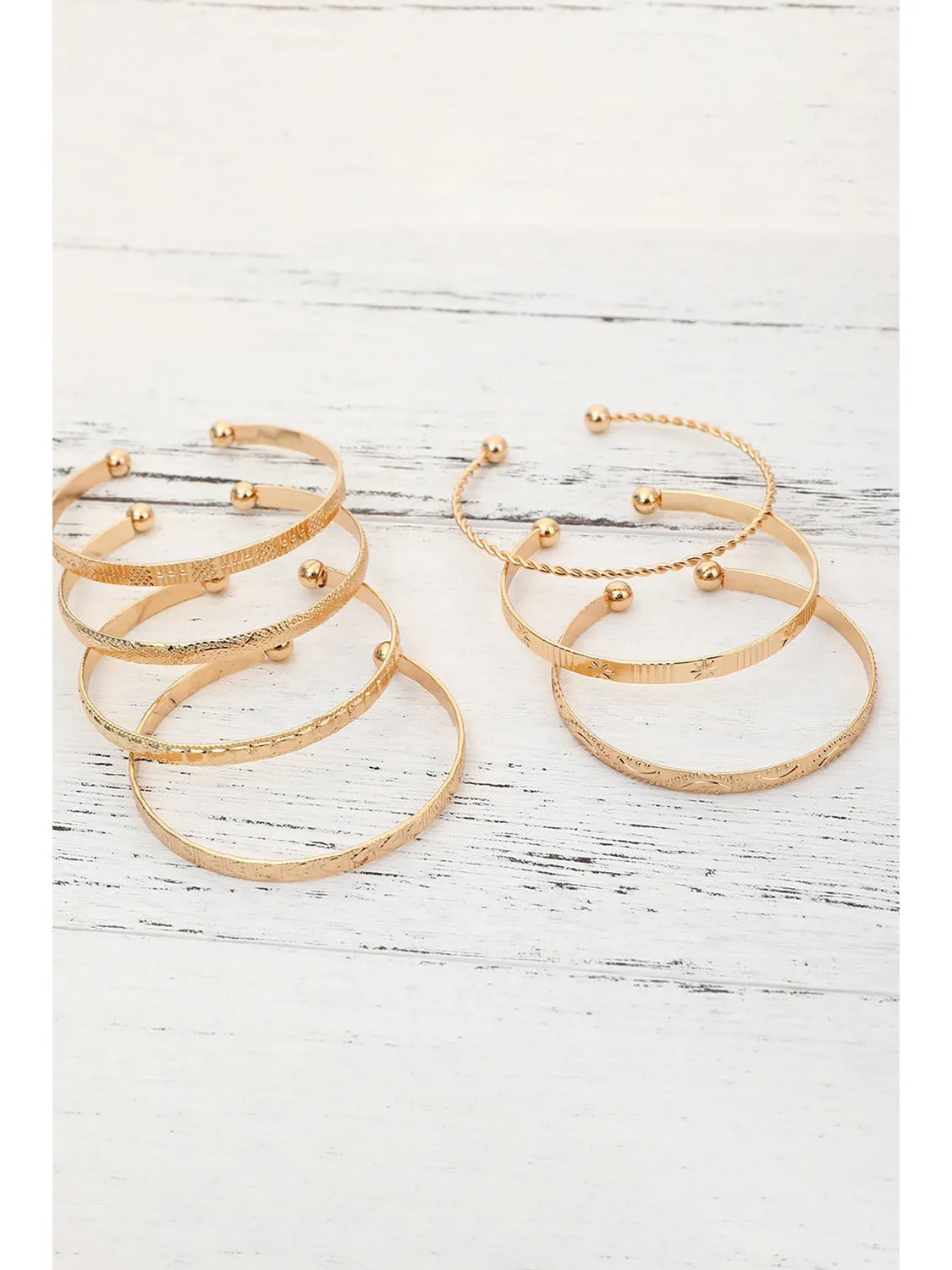 Gold 7pcs Textured Open Alloy Bangle Set