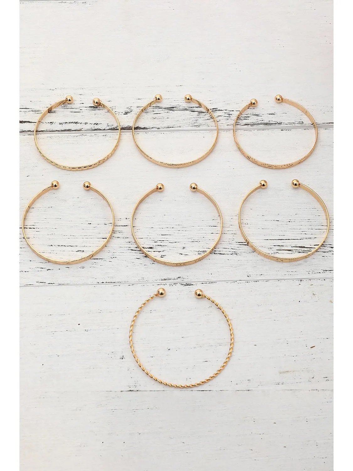 Gold 7pcs Textured Open Alloy Bangle Set