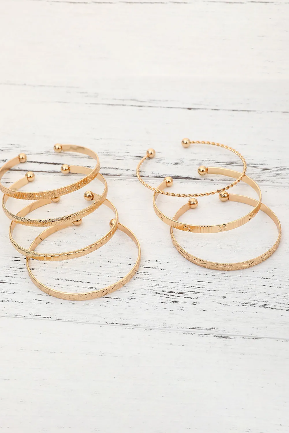 Gold 7pcs Textured Open Alloy Bangle Set