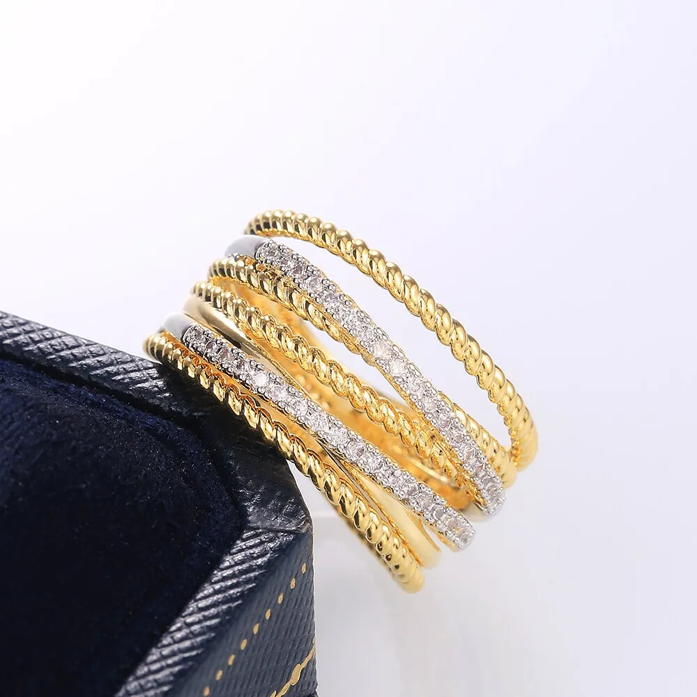 Gold Color with Micro Crystal Zircon Stone Delicate Wedding Rings