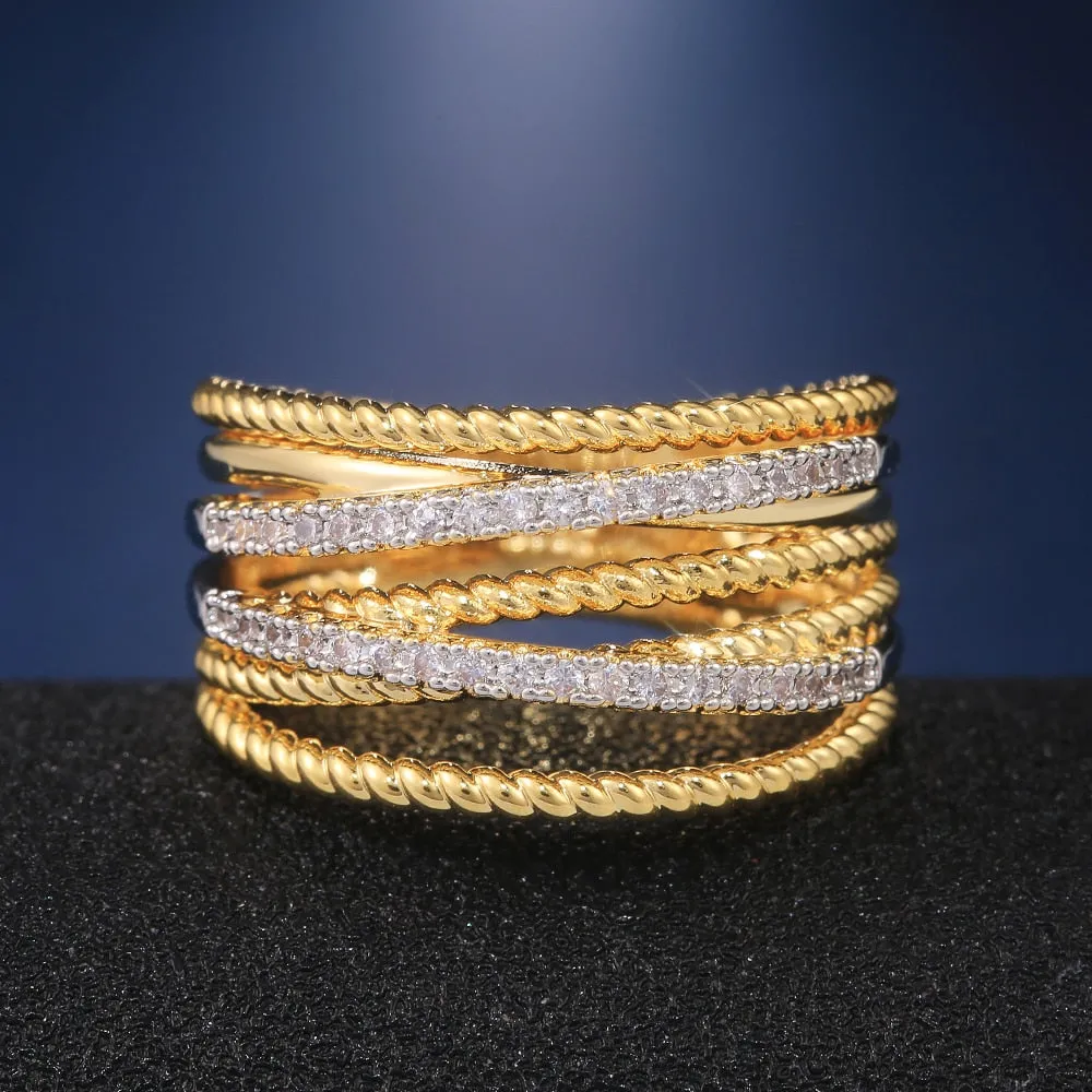 Gold Color with Micro Crystal Zircon Stone Delicate Wedding Rings