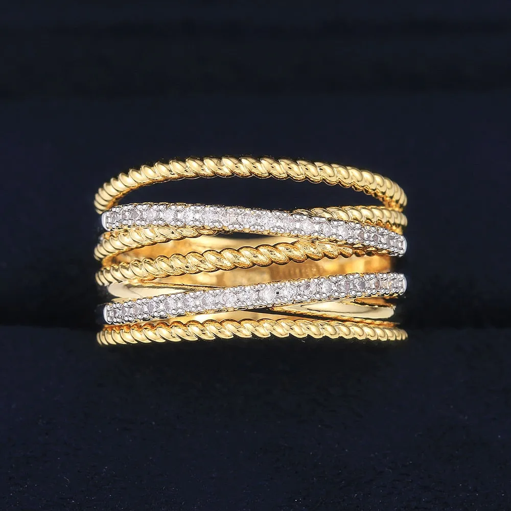 Gold Color with Micro Crystal Zircon Stone Delicate Wedding Rings