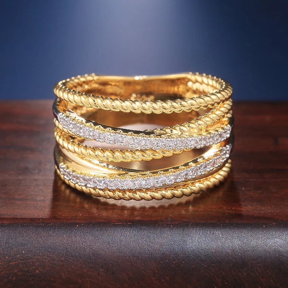 Gold Color with Micro Crystal Zircon Stone Delicate Wedding Rings
