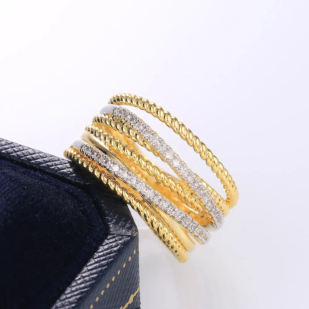 Gold Color with Micro Crystal Zircon Stone Delicate Wedding Rings
