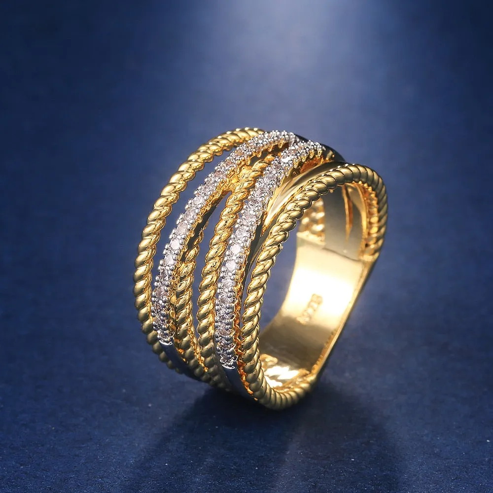 Gold Color with Micro Crystal Zircon Stone Delicate Wedding Rings