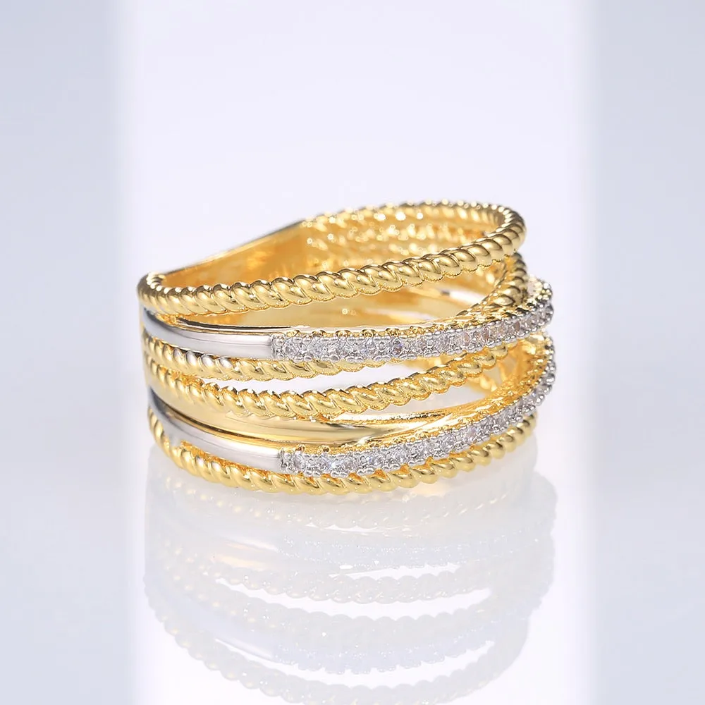 Gold Color with Micro Crystal Zircon Stone Delicate Wedding Rings