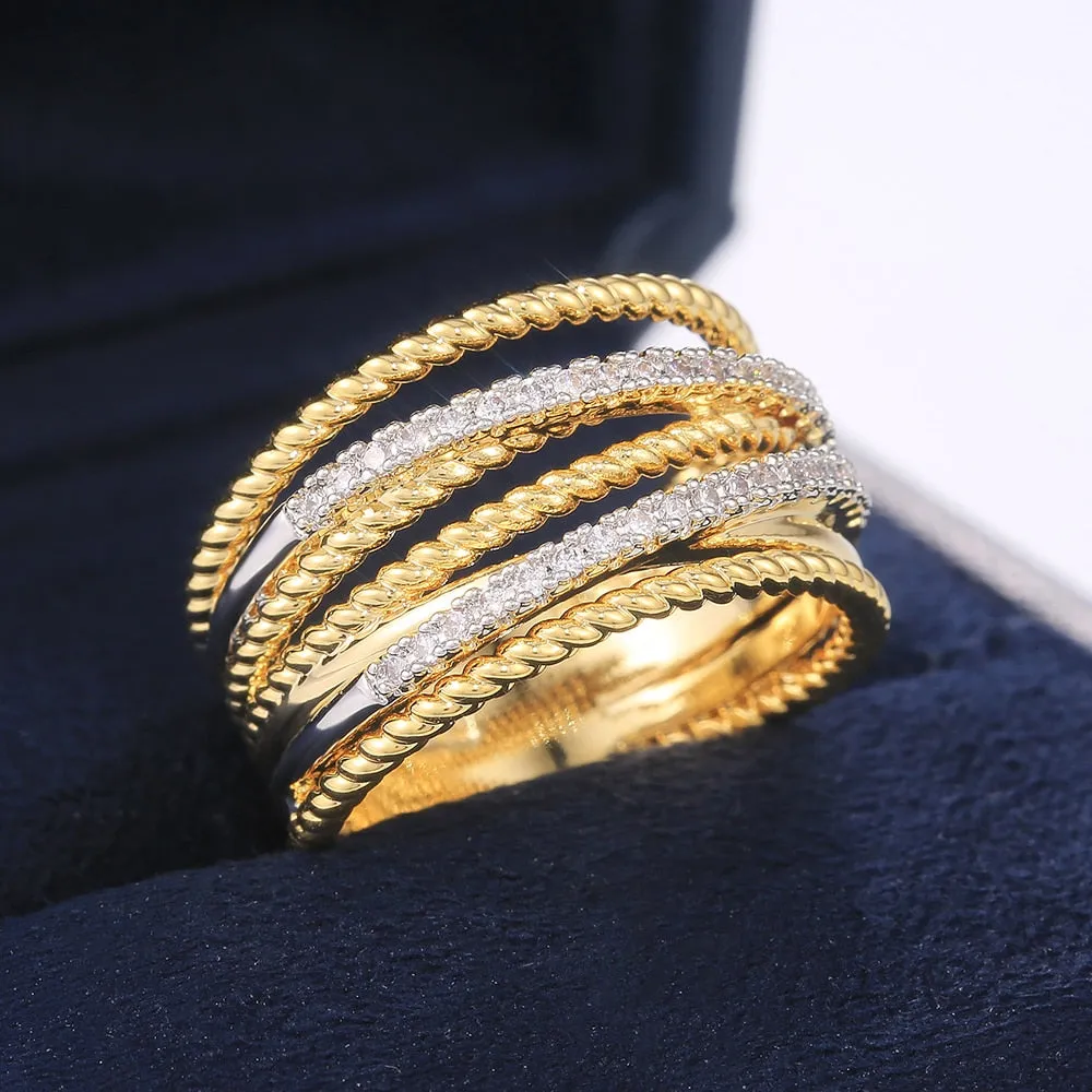 Gold Color with Micro Crystal Zircon Stone Delicate Wedding Rings