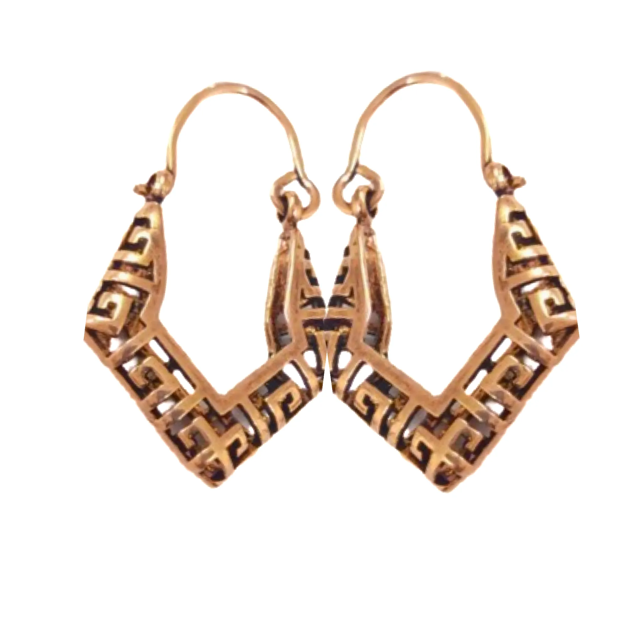 Gold Filled Greek Key Small Oval Hoop Earrings
