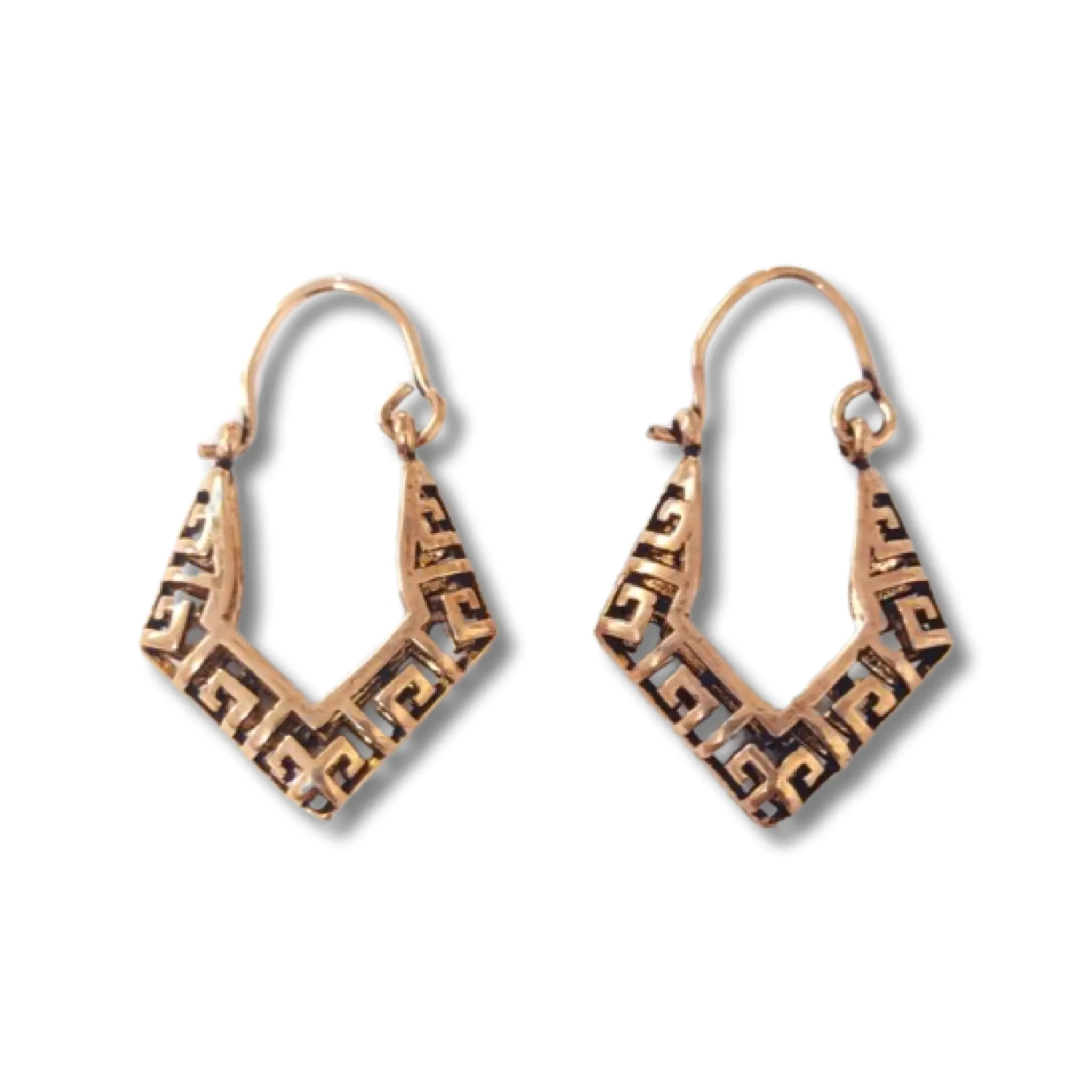 Gold Filled Greek Key Small Oval Hoop Earrings