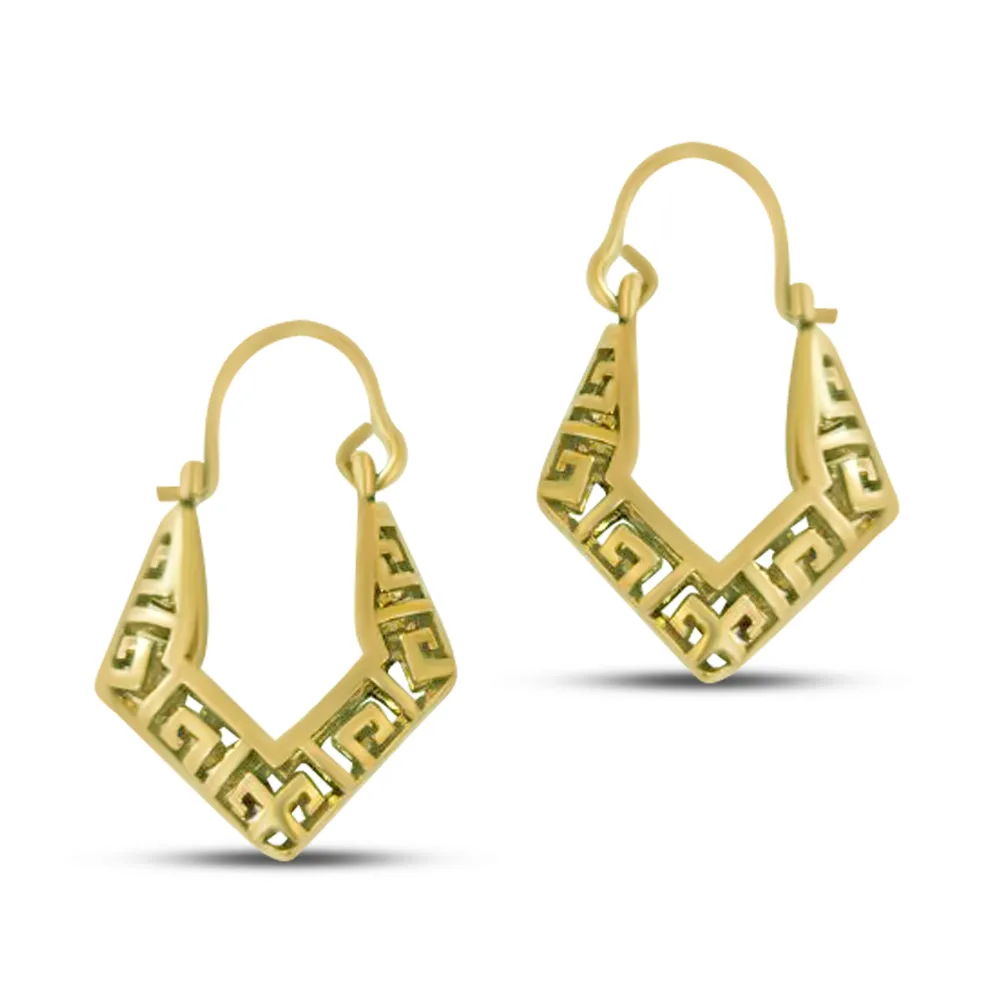 Gold Filled Greek Key Small Oval Hoop Earrings