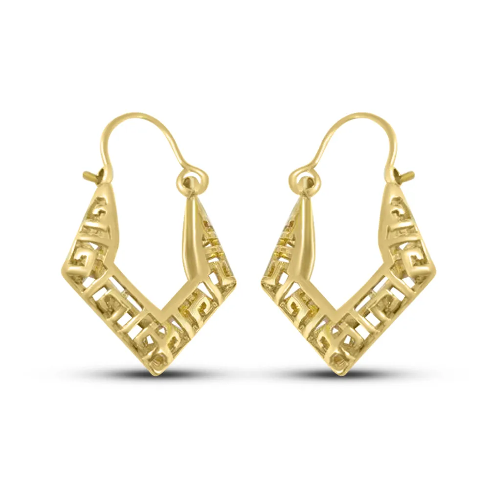 Gold Filled Greek Key Small Oval Hoop Earrings