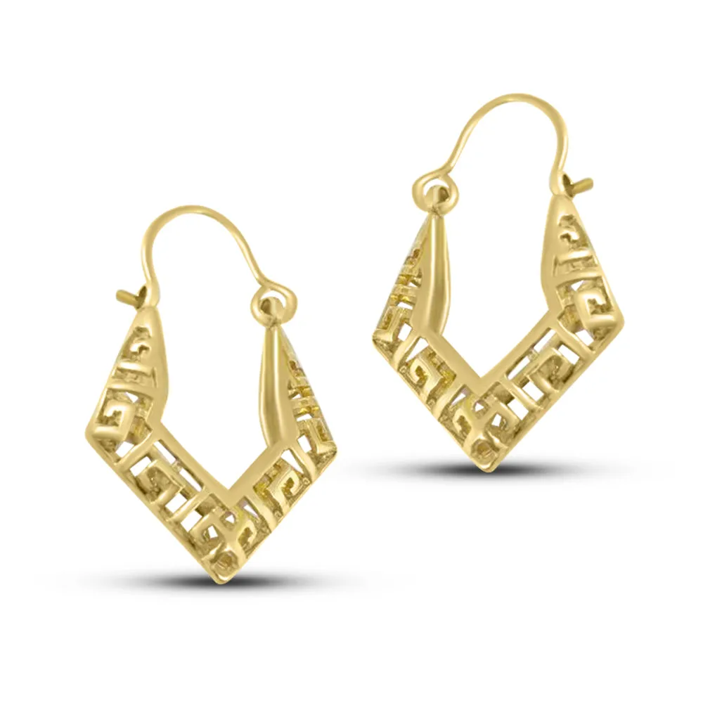 Gold Filled Greek Key Small Oval Hoop Earrings