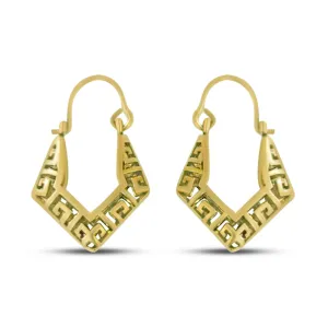 Gold Filled Greek Key Small Oval Hoop Earrings