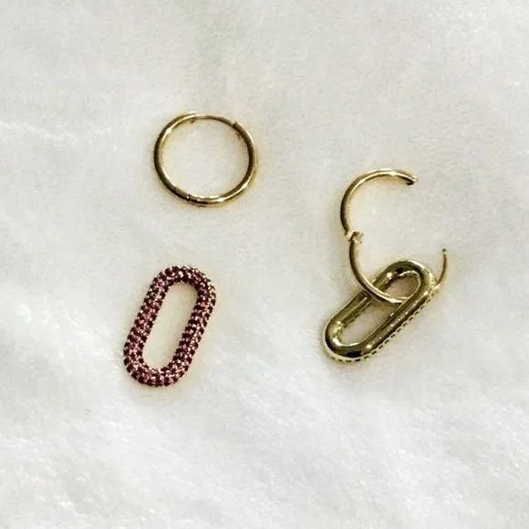 Gold Hoops Oval Glittery Dangling Earrings