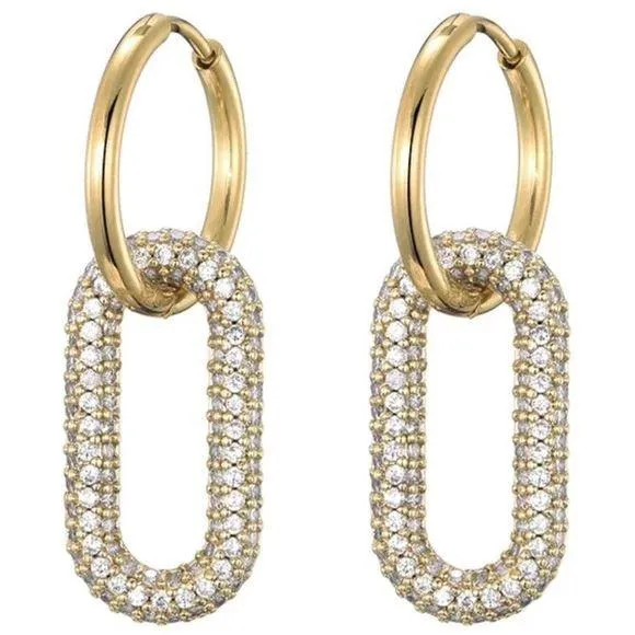 Gold Hoops Oval Glittery Dangling Earrings