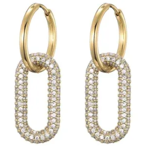 Gold Hoops Oval Glittery Dangling Earrings