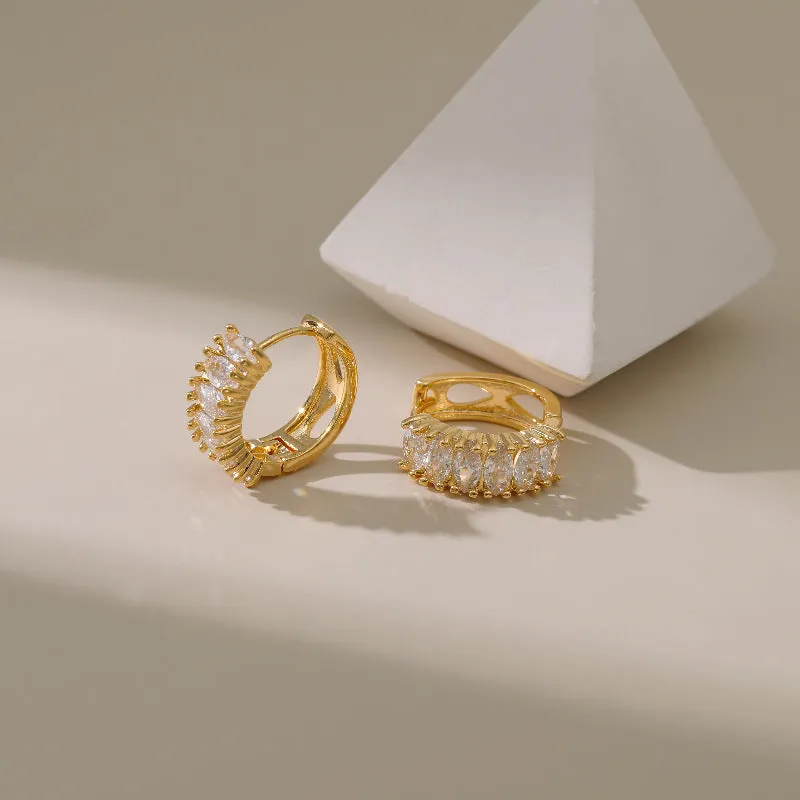 Gold Huggie Hoop Earrings with Marquise jlt11716