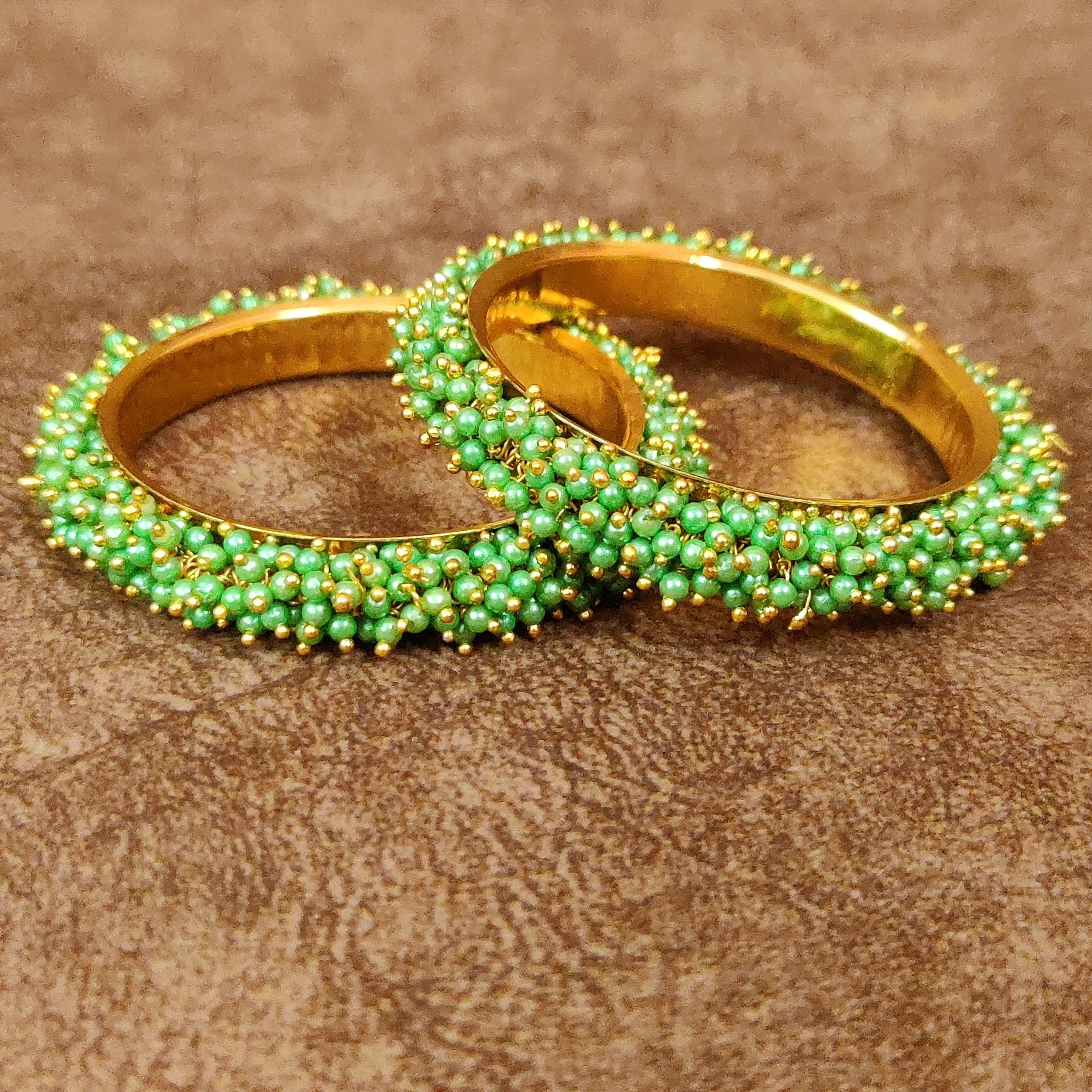 GOLD PLATED GREEN PEARL GAJRA BANGLES