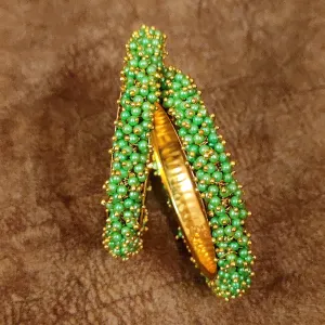 GOLD PLATED GREEN PEARL GAJRA BANGLES