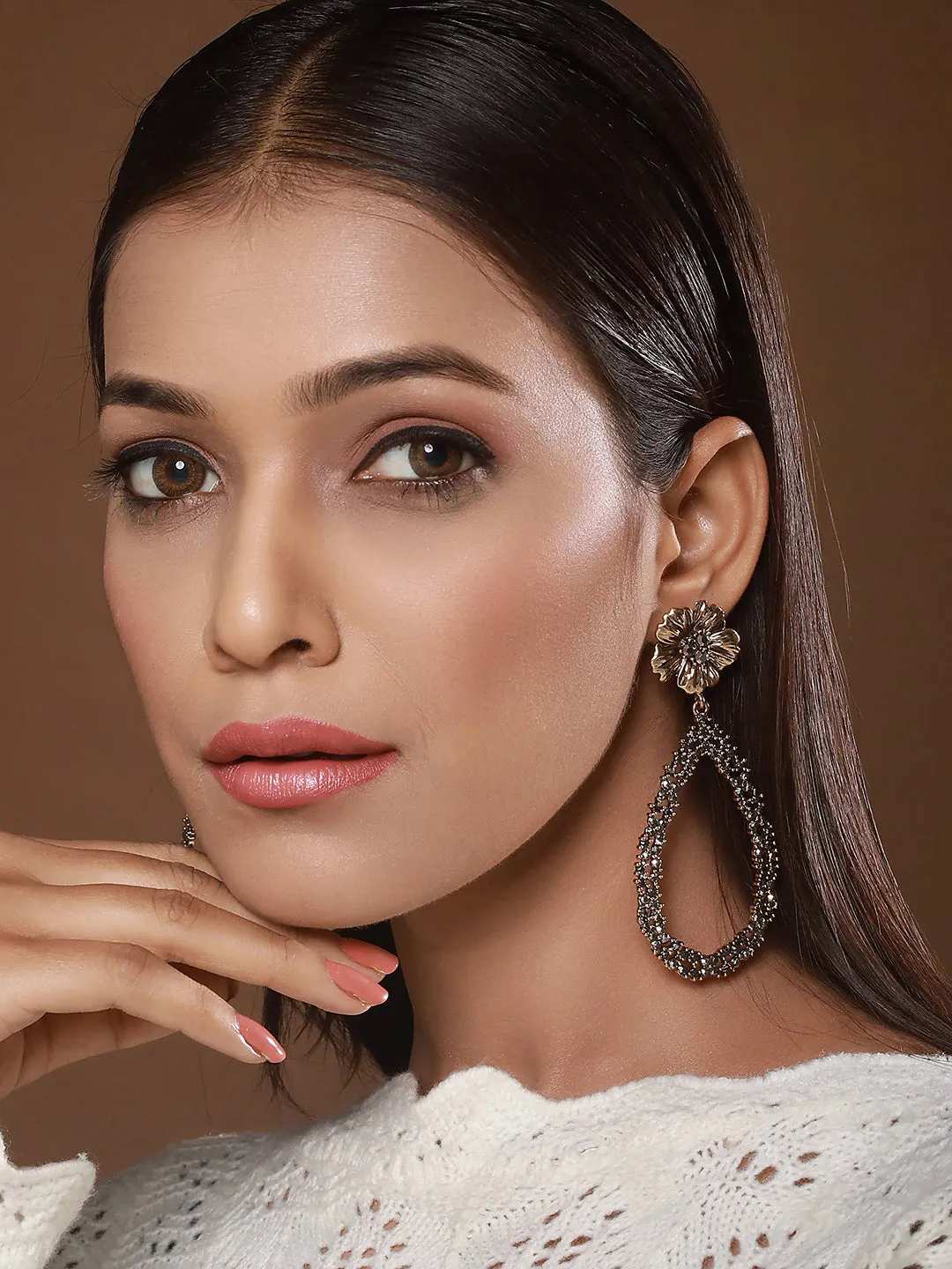 Gold-Toned & Gold Contemporary Tear Drop Earrings