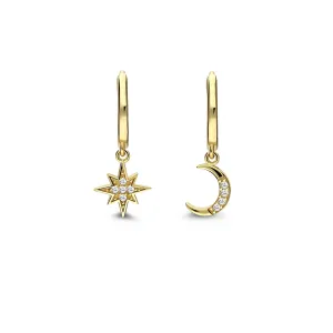 Gold Vermeil Moon & Star Huggie Hoop Earrings