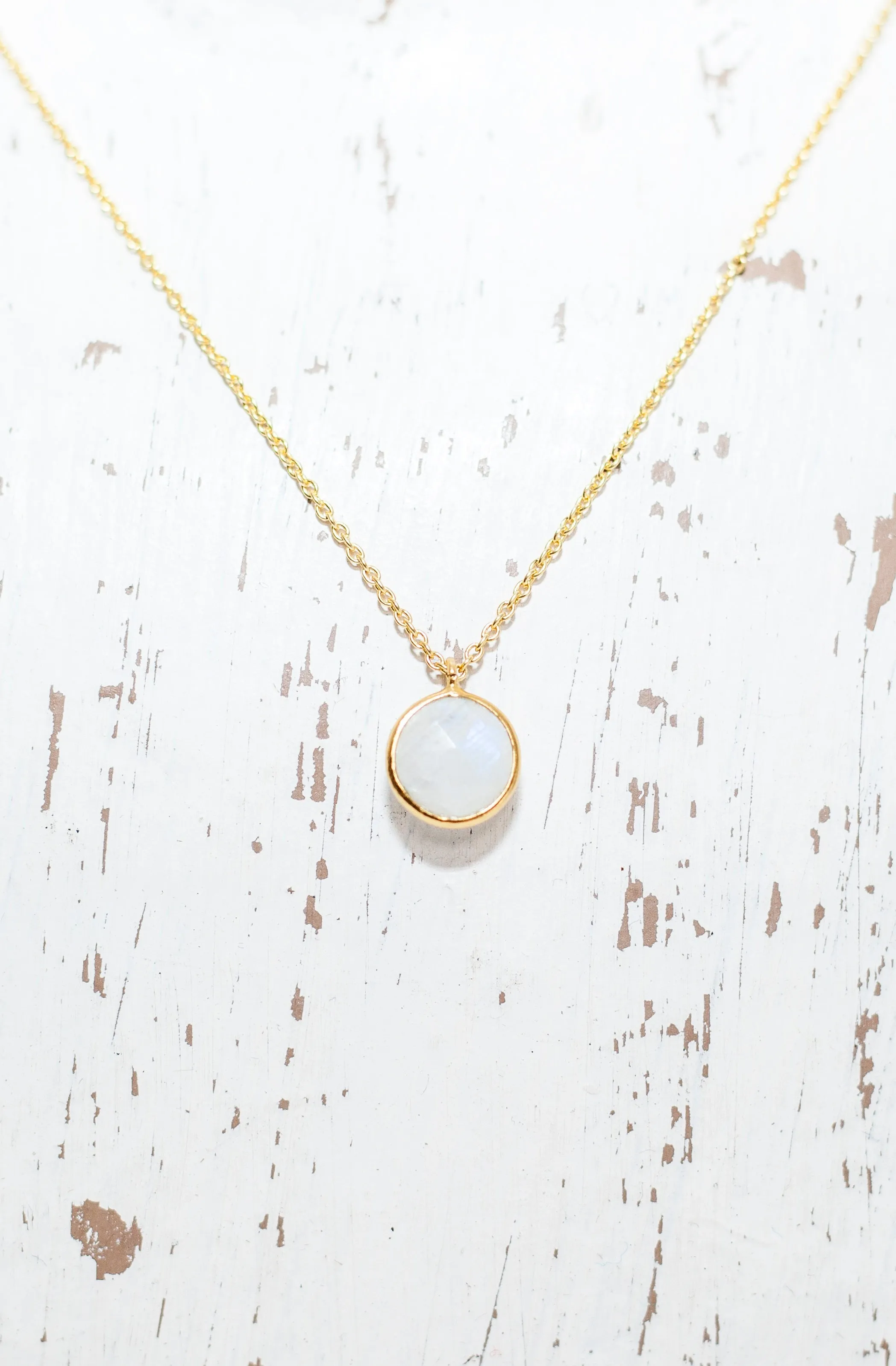 Gold Vermeil Necklace with Rainbow Moonstone
