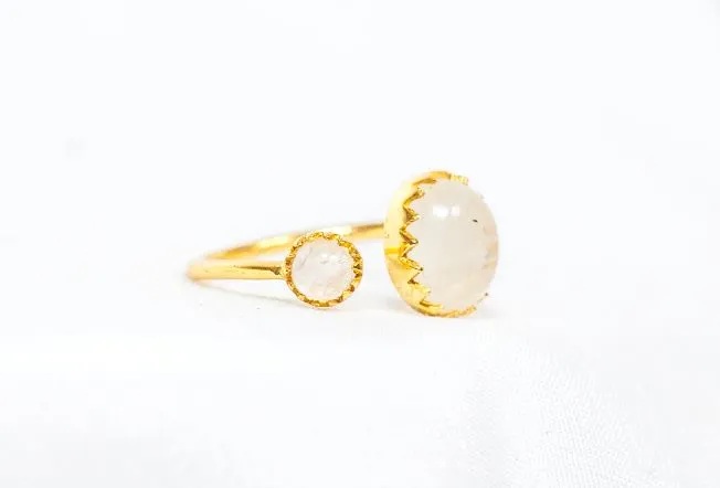 Gold Vermeil Two Stone Ring in Rainbow Moonstone