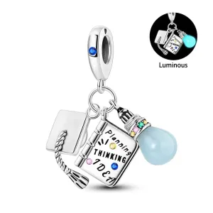 Graduation Cap, Book "Planning Thinking Idea" and Light Bulb Luminous Charm