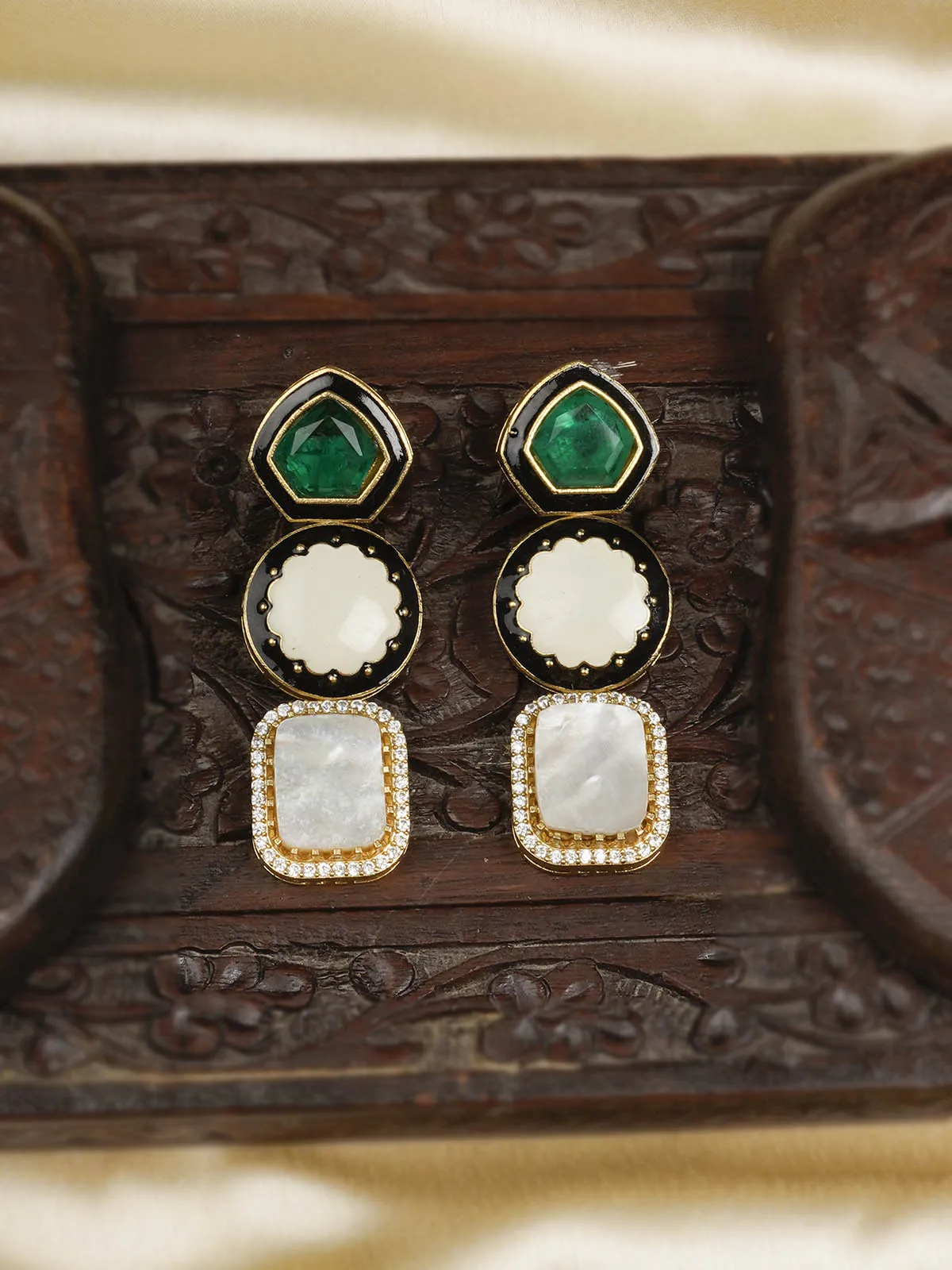 Green Color Gold Plated Contemporary Earrings - CC-EAR3MA