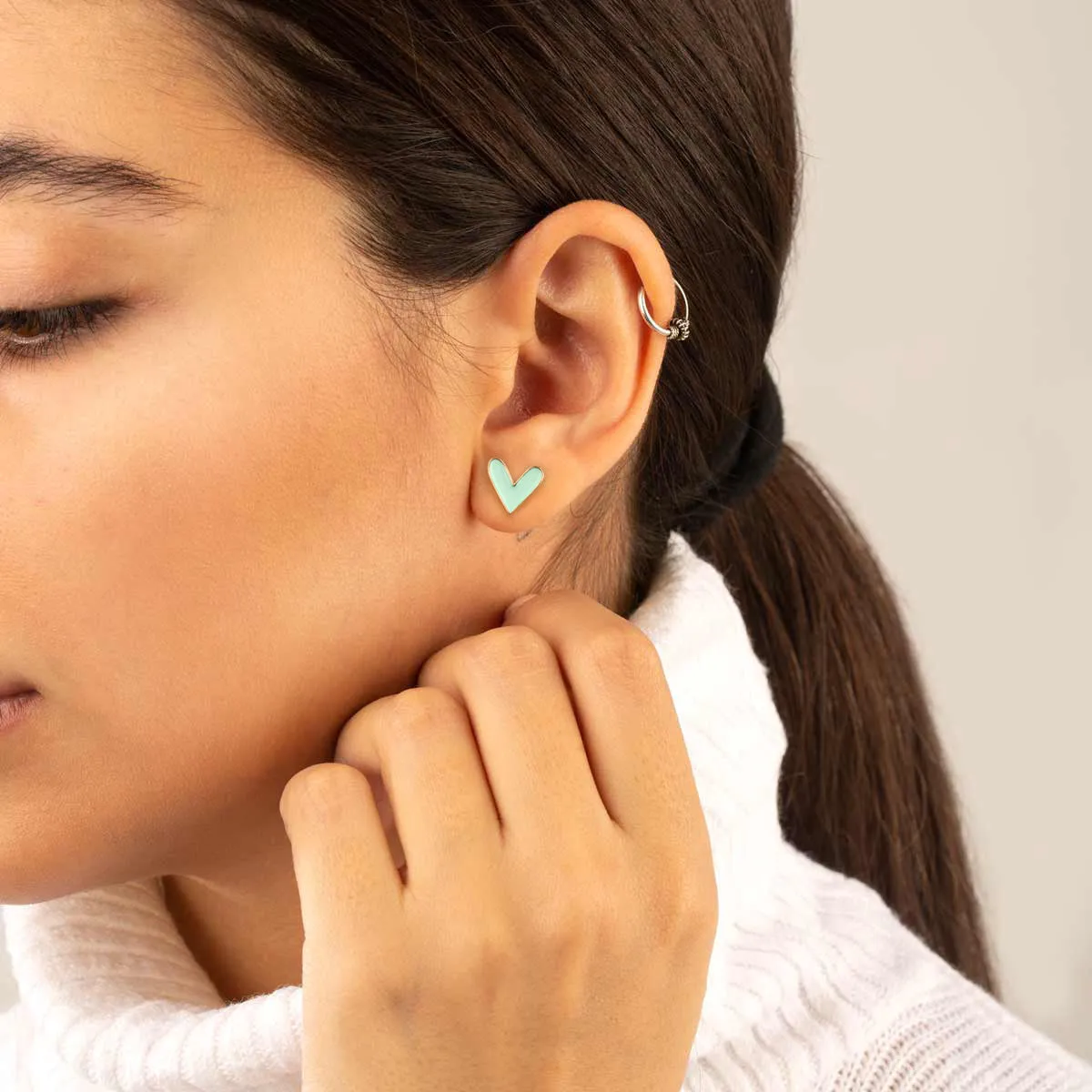 Green Heart Stud Earrings