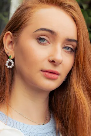 Green Jewel Pearl Garland Earrings