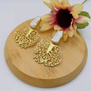 Handmade Pearl Tree Statement Studs.