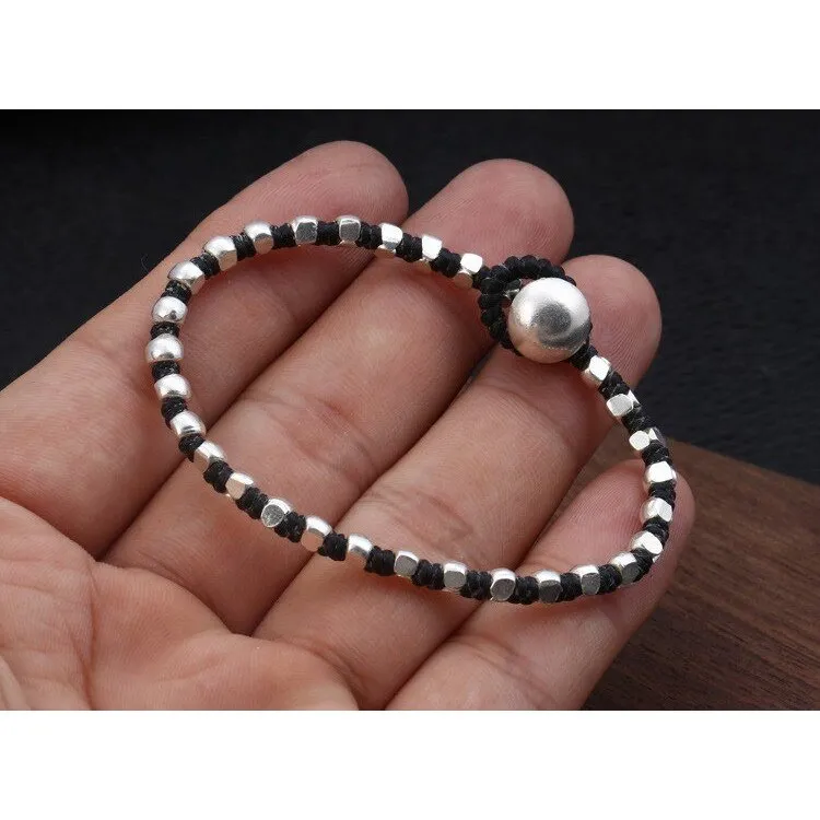 Handmade S925 Silver & Leather Rope Bracelet