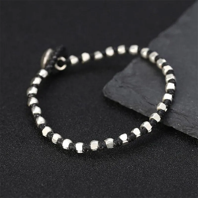 Handmade S925 Silver & Leather Rope Bracelet