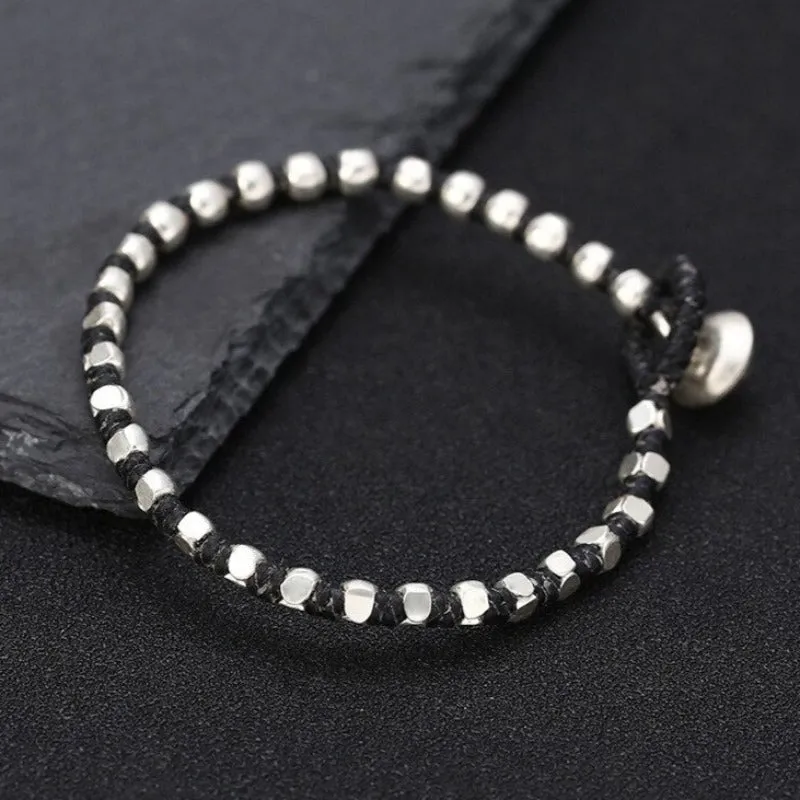 Handmade S925 Silver & Leather Rope Bracelet