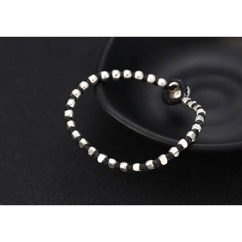 Handmade S925 Silver & Leather Rope Bracelet