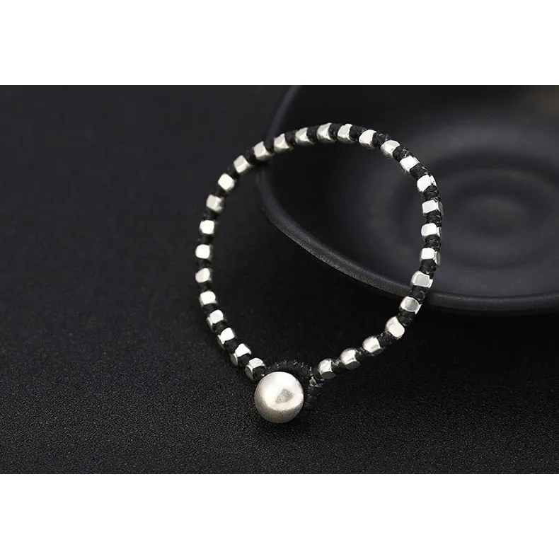 Handmade S925 Silver & Leather Rope Bracelet