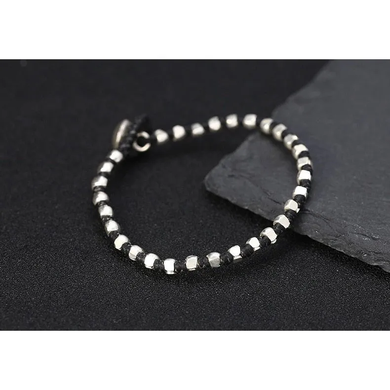 Handmade S925 Silver & Leather Rope Bracelet