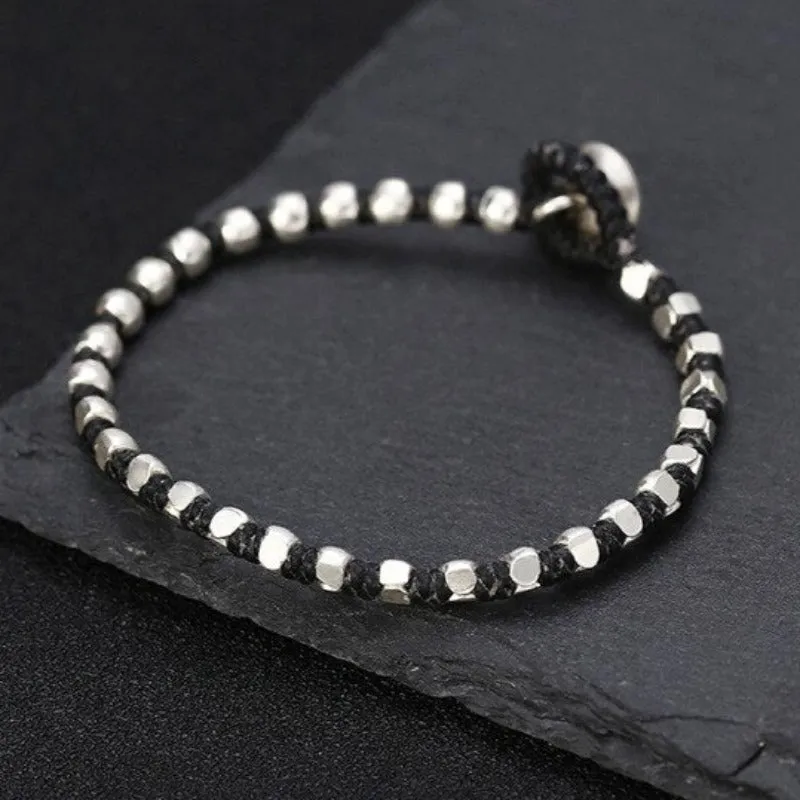 Handmade S925 Silver & Leather Rope Bracelet