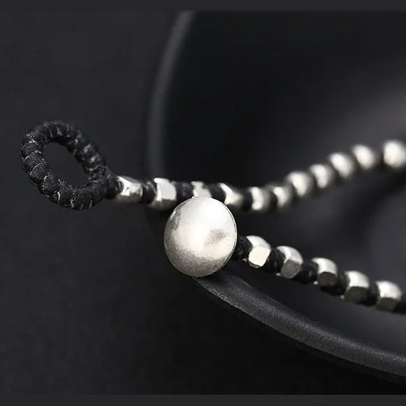 Handmade S925 Silver & Leather Rope Bracelet