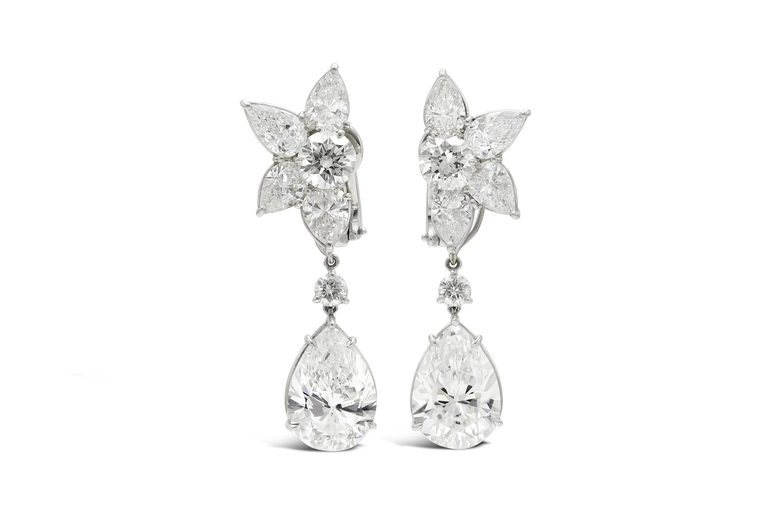 Harry Winston Diamond Cluster and Pear-Shaped Dangle Earrings