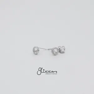 Hollow Circle Half Cubic Zirconia Stud Earrings with Sterling Silver Post