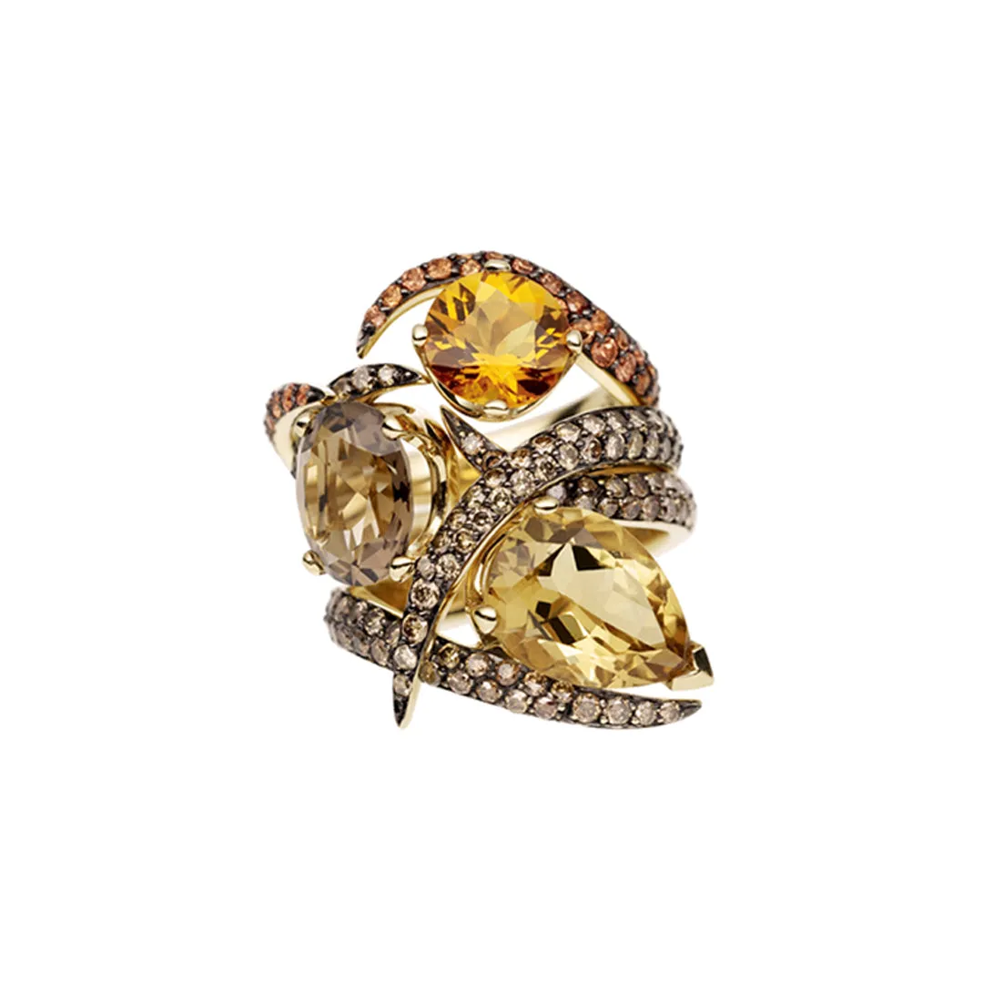 Interlocking Aurora Ring - 18ct Yellow Gold & 3.52ct Champagne Quartz