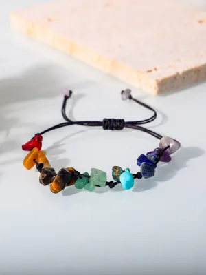 Irregular Colorful Stone Decor Braided Bracelet for Women Men Adjustable Knot