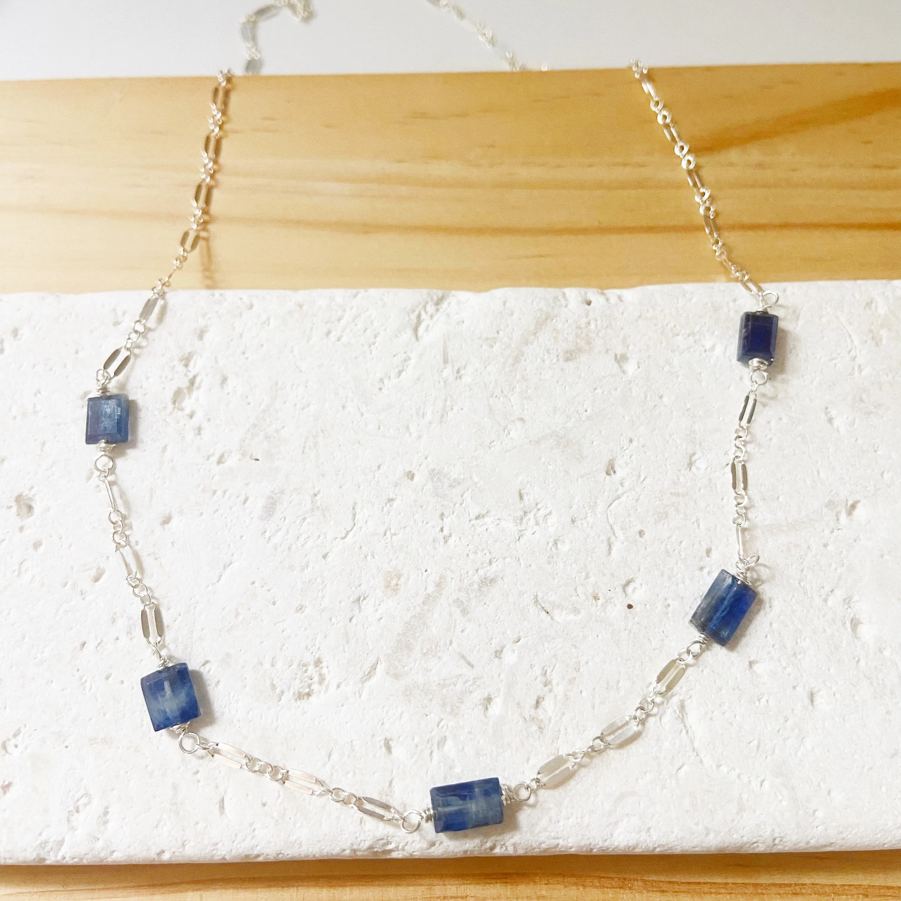Kyanite Segmented Short Necklace in Gold or Silver (17 inches)
