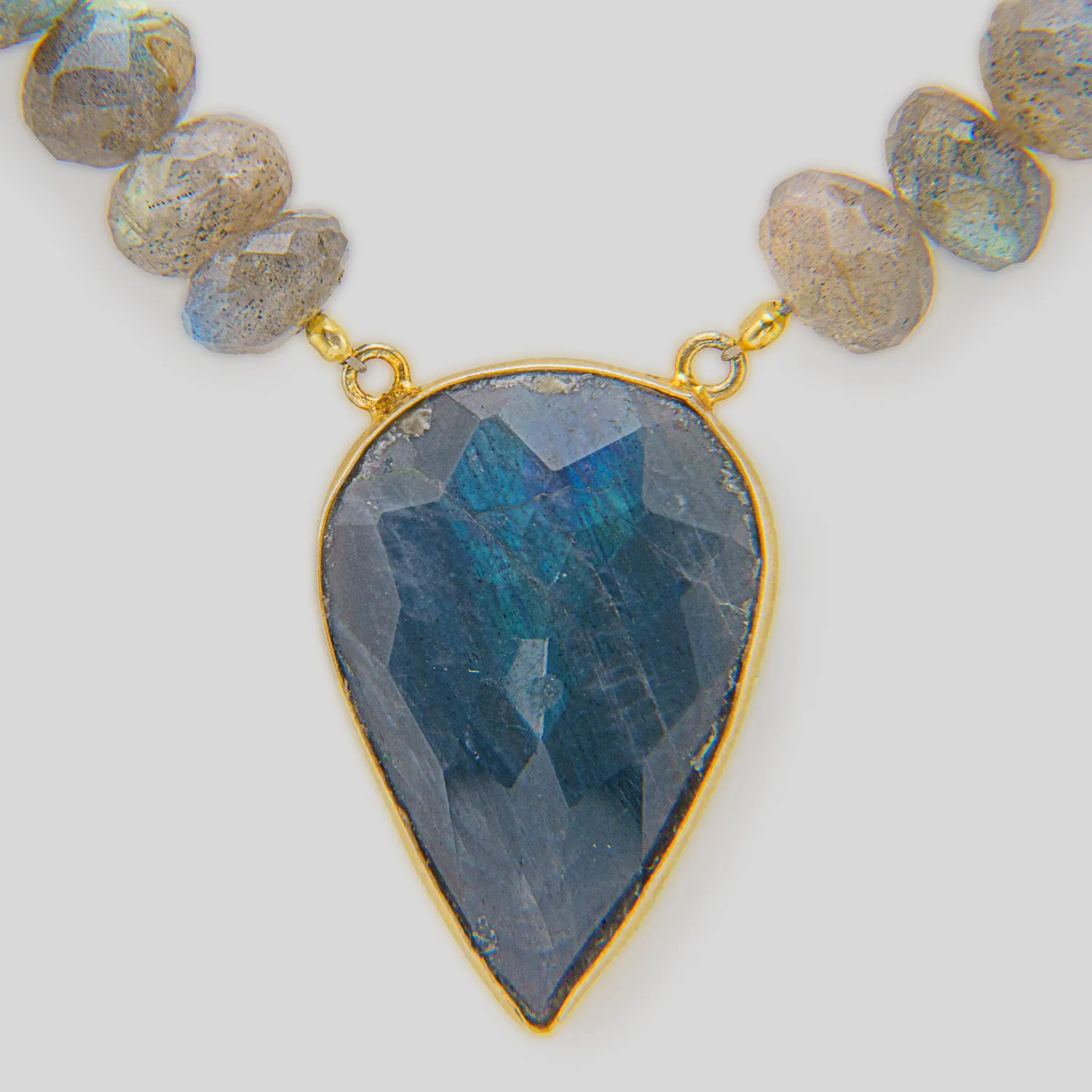 Labradorite with Pearl Gemstone Beaded 18 Inch Necklace