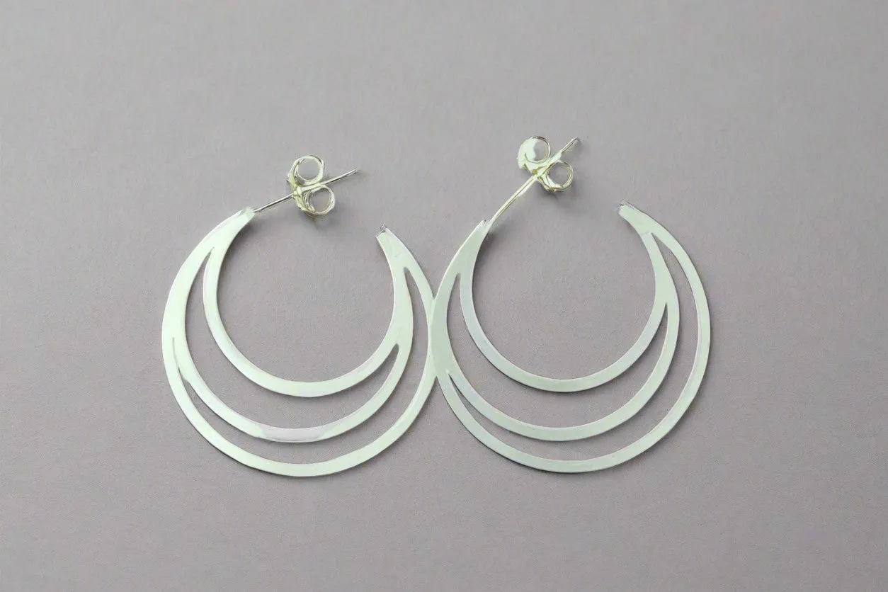 Large moon cutout earring - sterling silver