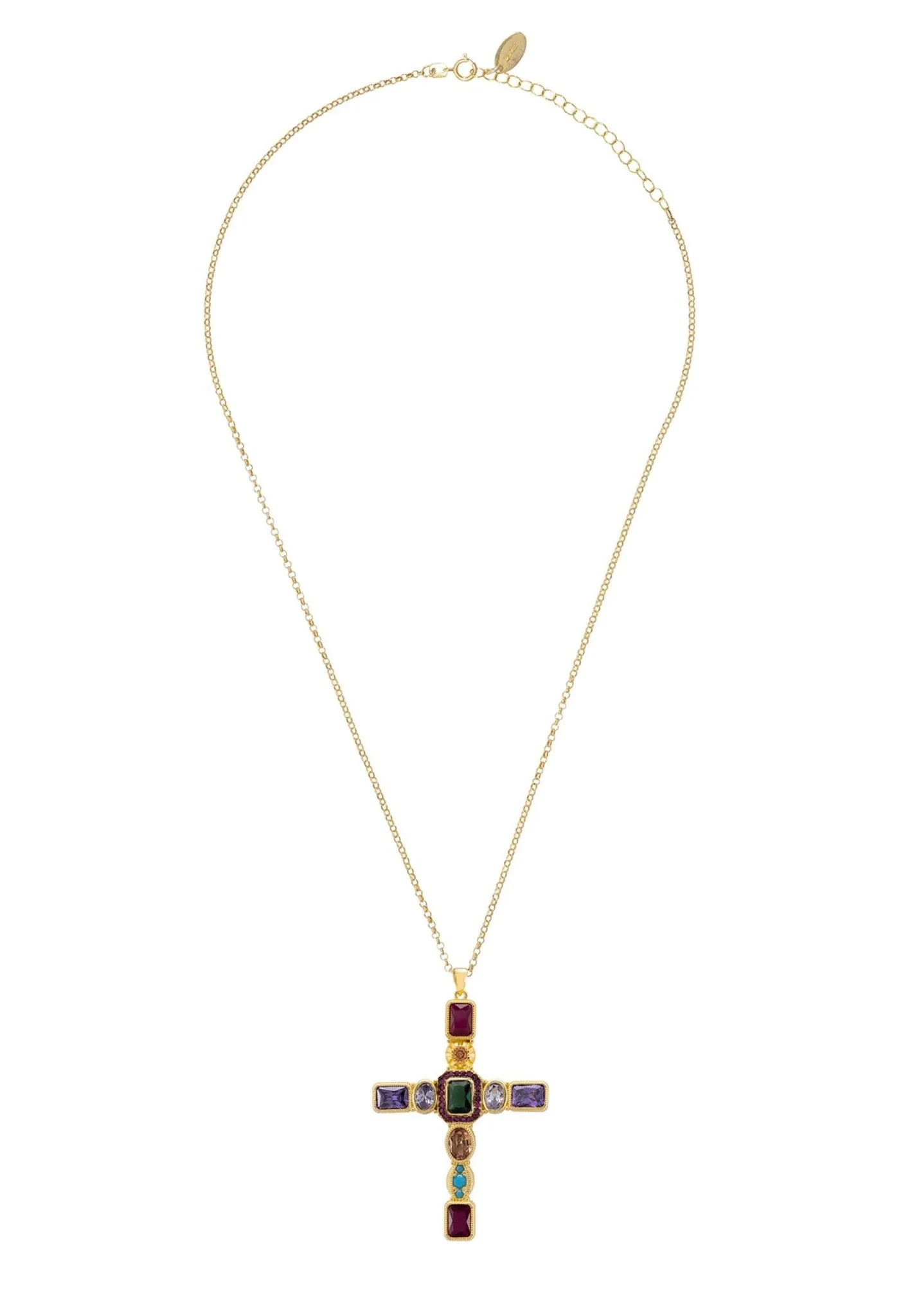 Latelita London Santa Maria Extra Large Gemstone Cross Pendant Gold