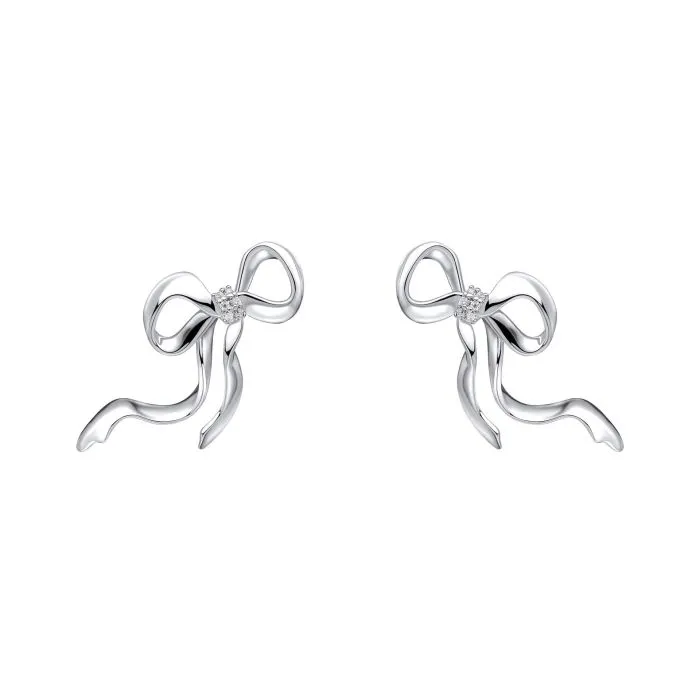 Laura Ashley Ribbon Bow Stud Earring Silver Plated